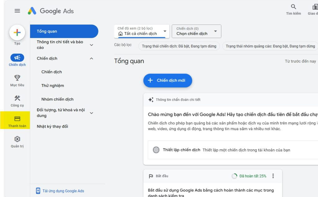 Thiết lập thanh toán google ads