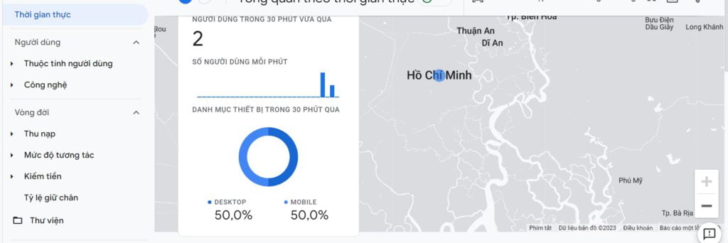 Vào phần thời gian thực kiểm tra lại hoạt động của mã google