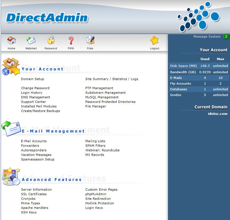 Directadmin quản trị trang web