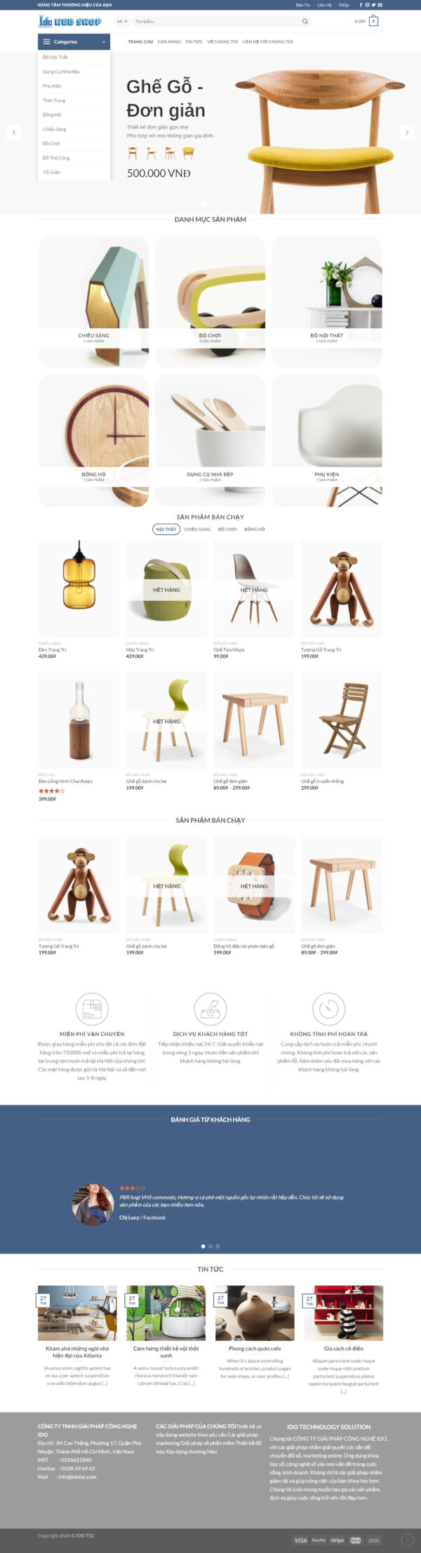 Full home page of website selling furniture